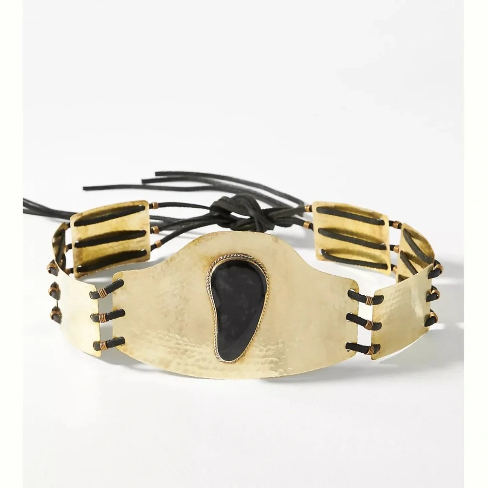 Anthropologie Z&L EUROPE RABAT METAL BELT Style No. 94274800 NWT Brown Leather